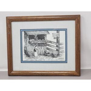 Vntg Framed Sketch Print By Gwen Mamula "Roadside‎ Stand" 1993 Signed & Numbered